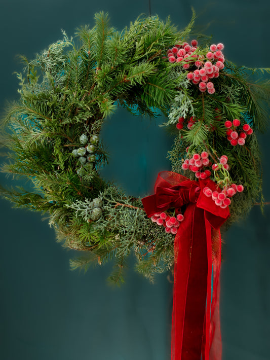 Red Berry & Pine Christmas Wreath – 50 cm